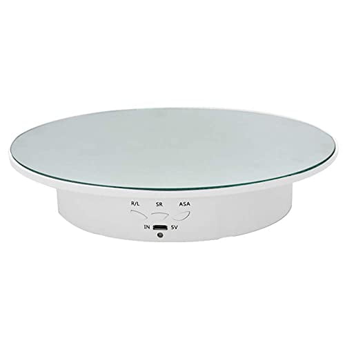 Qinmay Placa giratoria eléctrica de 360 grados, soporte de exhibición antideslizante de rotación suave ajustable de bajo ruido recargable para productos fotográficos (blanco, 7,8 pulgadas/carga 17 L