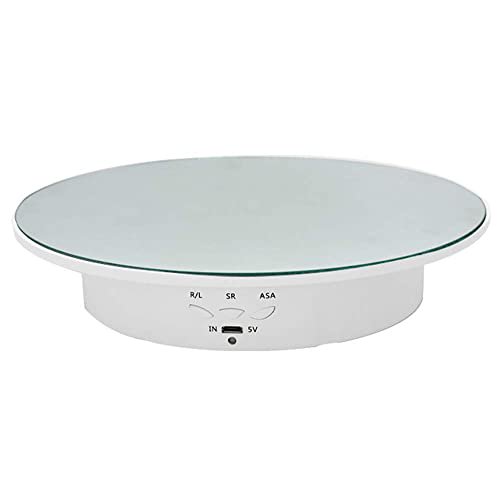 Qinmay Placa giratoria eléctrica de 360 grados, soporte de exhibición antideslizante de rotación suave ajustable de bajo ruido recargable para productos fotográficos (blanco, 7,8 pulgadas/carga 17 L
