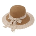 thumbnail image 1 of Sombrero de paja con lazo de encaje hueco para mujer, sombrero de paja con protección solar para salida de verano, 56-58cm, 1 of 5