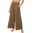 thumbnail image 1 of Pantalones anchos informales de cintura alta y color liso para mujer de primavera y verano, 1 of 6
