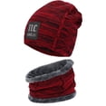 thumbnail image 1 of FZ FANTASTIC ZONE Hommes Femmes Tuque Tricotée d'Hiver Foulard Bonnet Chaud Cache-Cou Ensemble Doublé en Molleton, Rouge, 1 of 5