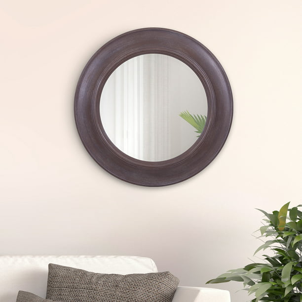 Rustic Round Mirror In Distressed Taupe, Rustic Round Mirror Frame