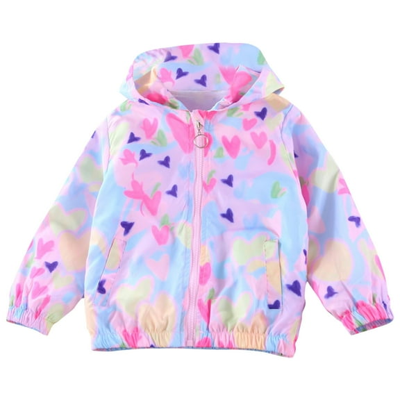 Fesfesfes Girls New Jackets Floral Print Zipper Hooded Tops Spring and Fall Double Layer Windproof Jackets ,Size 3-8 Years
