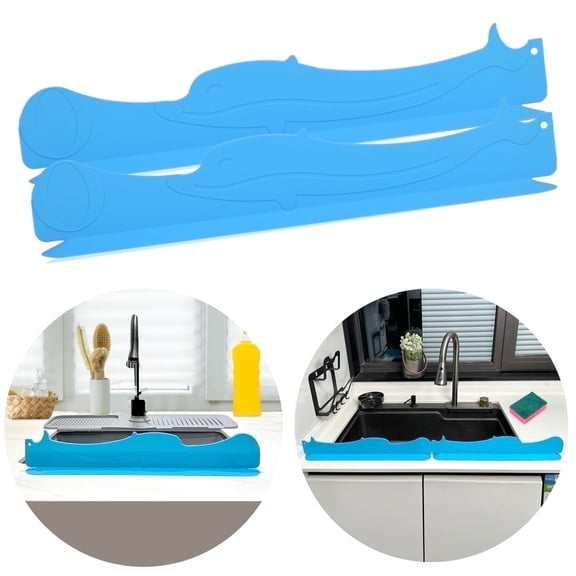 Silicone Kitchen Sink Water Splash Guard Protector for Single or Double Standard Sink 2-pack|17.25" L 2" W 3" H-Ocean Blue