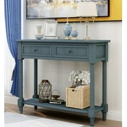 Entryway Table with Drawers, SEGMART Console Table with Storage, Solid Wood Vintage Sofa Table with Bottom Shelf, Modern Entry Table Hallway Table for Living Room Entryway Hallway Foyer, Navy