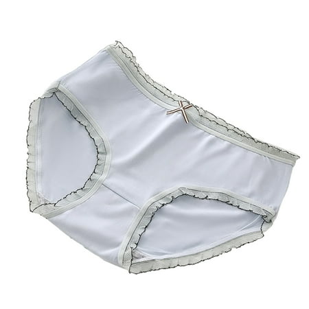 2 Pack Cute Cotton Briefs for Women 2PCS Mid Waist Panties Bow Stretch Breathable Girls Panty (X-Large  Blue)