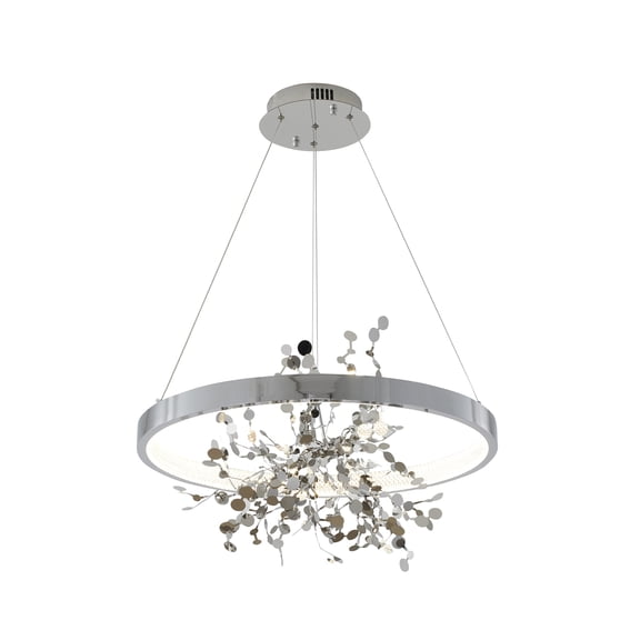 Design Living 1-Light D24" Chrome Frame Chandelier with a Gold Stainless Steel Confetti Interior and Transparent Diffuser