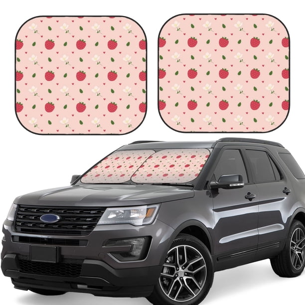 Balery Strawberry Parasol para parabrisas de coche de 2 piezas | Parasol plegable para parabrisas delantero de coche para la mayoría de sedanes-Medium