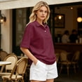 thumbnail image 4 of Dresfit Women's Polo Shirts Short Sleeve Golf Shirts Summer 2026 Button Down Collared Tennis Basic Tees Breathable Loose Plus Size Golf Tops M, 4 of 6