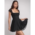 thumbnail image 6 of Women's Lace Detail Square Neck Cap Sleeve Mini Dress 95% Polyester 5% Spandex Elegant Flowy Fit Everyday Look, 6 of 9