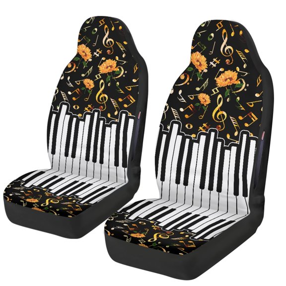Chririnla Full Wrapping Edge Automobile Seat Covers for Interior Accessories, Polyester Fabric Easy to Install Auto Front Seats Protector, Music Notes Design