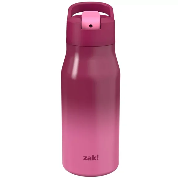 Zak Designs 14 fl oz Double Walled Stainless Steel Tranquility Straw Bottle - Pink