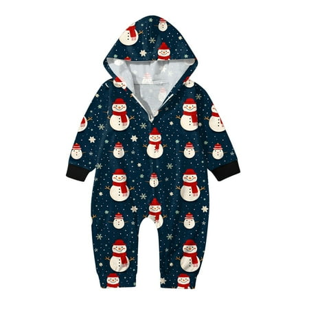 

Parent Child Christmas Matching Family Family Pajamas Christmas Siamese Pajamas Sets Prints Flannel Pajamas for Family Hooded Romper Zipper Jumpsuit Loungewear (Baby)