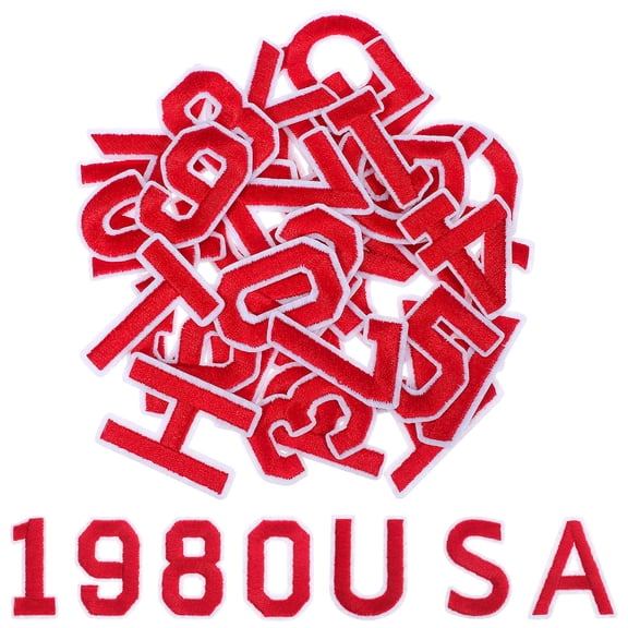 HOOWIFFY 72Pcs Easy Apply Iron on Red Letter Patches for Clothes Hats