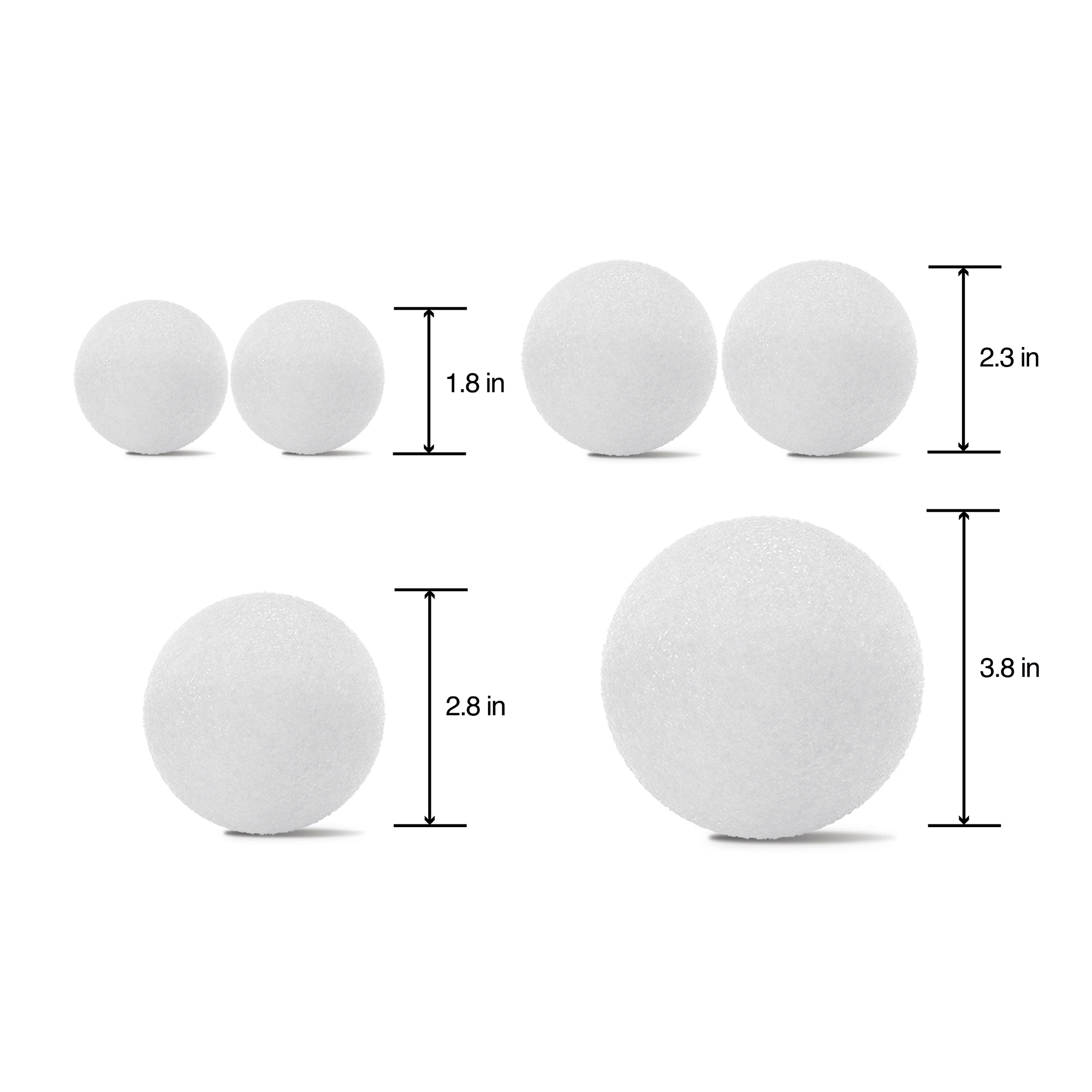 FloraCraft CraftFōM 6 piece Crafting Foam Ball Assorted Sizes White – 2 piece 1.8 inch, 2 piece 2.3 inch, 1 piece 2.8 inch and 1 piece 3.8 inch - image 3 of 7