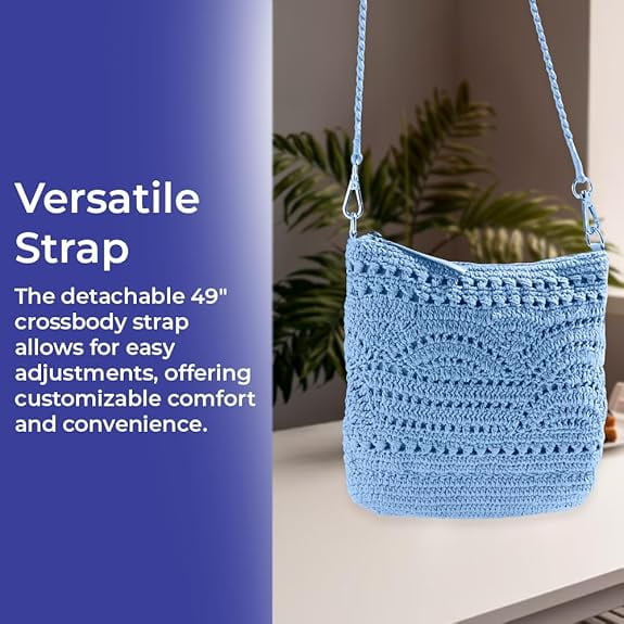 SAGEFINDS Crochet Crossbody Bag, Women's Shoulder Purse with Adustable Strap, 100% Cotton - Sage