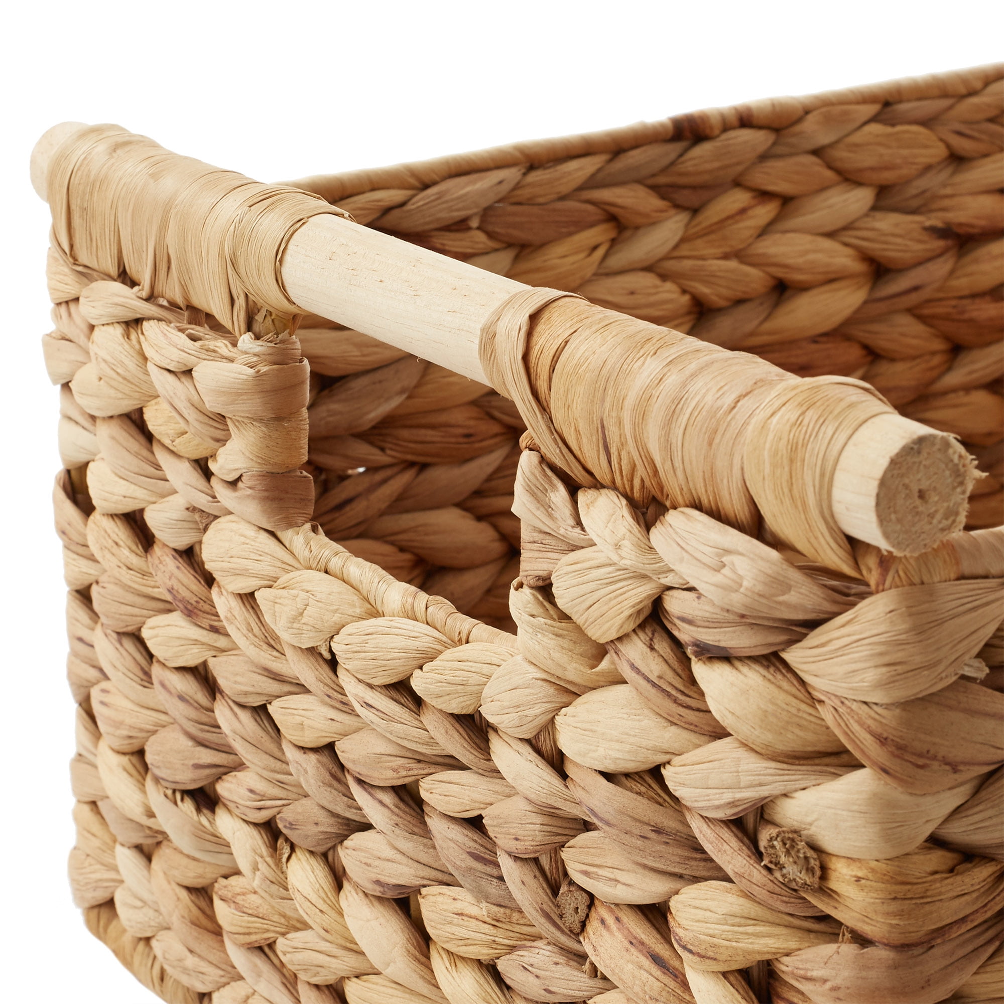 Casafield (Set of 3) Water Hyacinth Rectangular Storage Baskets with Wooden Handles - Small, Medium, Large Woven Nesting Baskets
