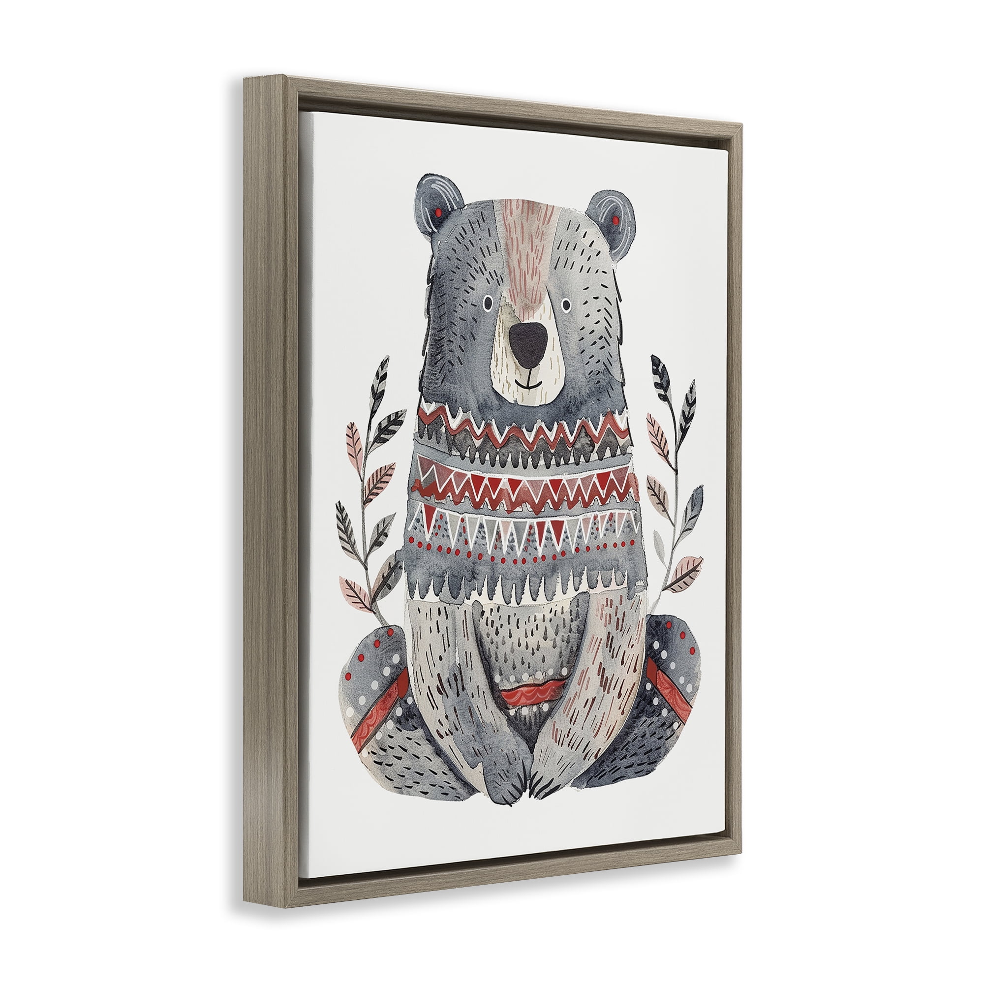 Stupell Industries Scandinavian Style Bear Animals Painting Brown Floater Framed Canvas Art Print Wall Art, 17 x 21