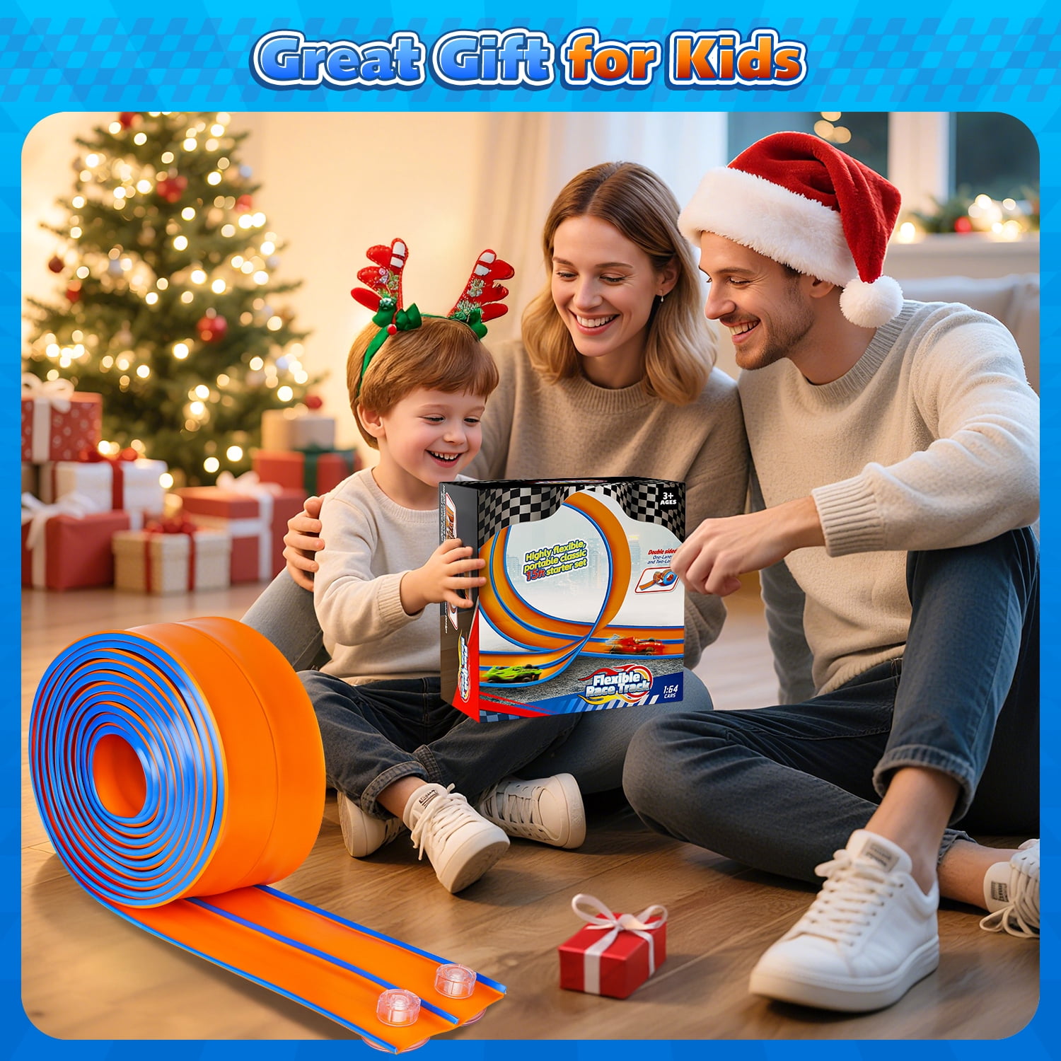 Beefunni 15FT Flexible Race Track for Kids, Bendable Track with Suction Cups, Portable & Foldable Indoor/Outdoor Toy, Compatible with Most 1:64 Toy Cars, Creative Gift for Boys & Girls
