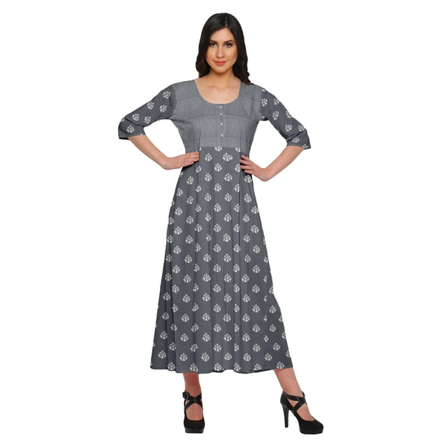 Moomaya Robes Tuniques Ligne A pour Femmes Manches 3/4 Kurti Imprimé Tenue d'Été