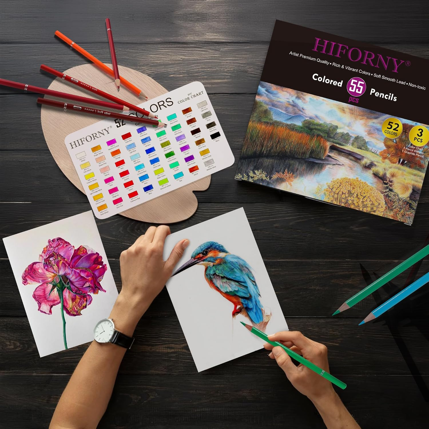 HIFORNY 55-Piece Colored Pencil Set for Artists photo 8