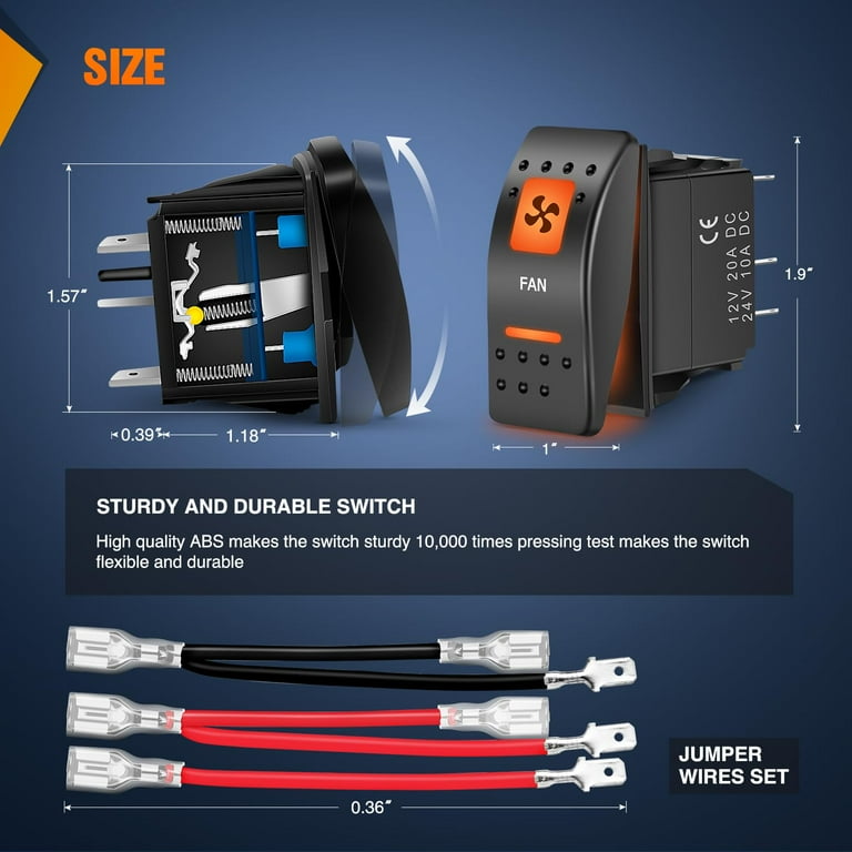 12V Rocker Switch ON/OFF With Red LED Backlight - 20A Waterproof For LED Light Bars, UTV, Boat, Car (Laser Etched Designs)