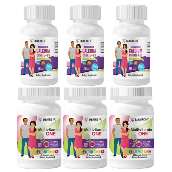 Gastric Sleeve Complete Vitamin Pack - Tablets BariatricPal Multivitamin ONE & BariatricPal Easy Swallow Calcium Citrate and D3 Coated Tablets: Mixed Berry Chewable - Iron Free, Size: 90-Day Supply