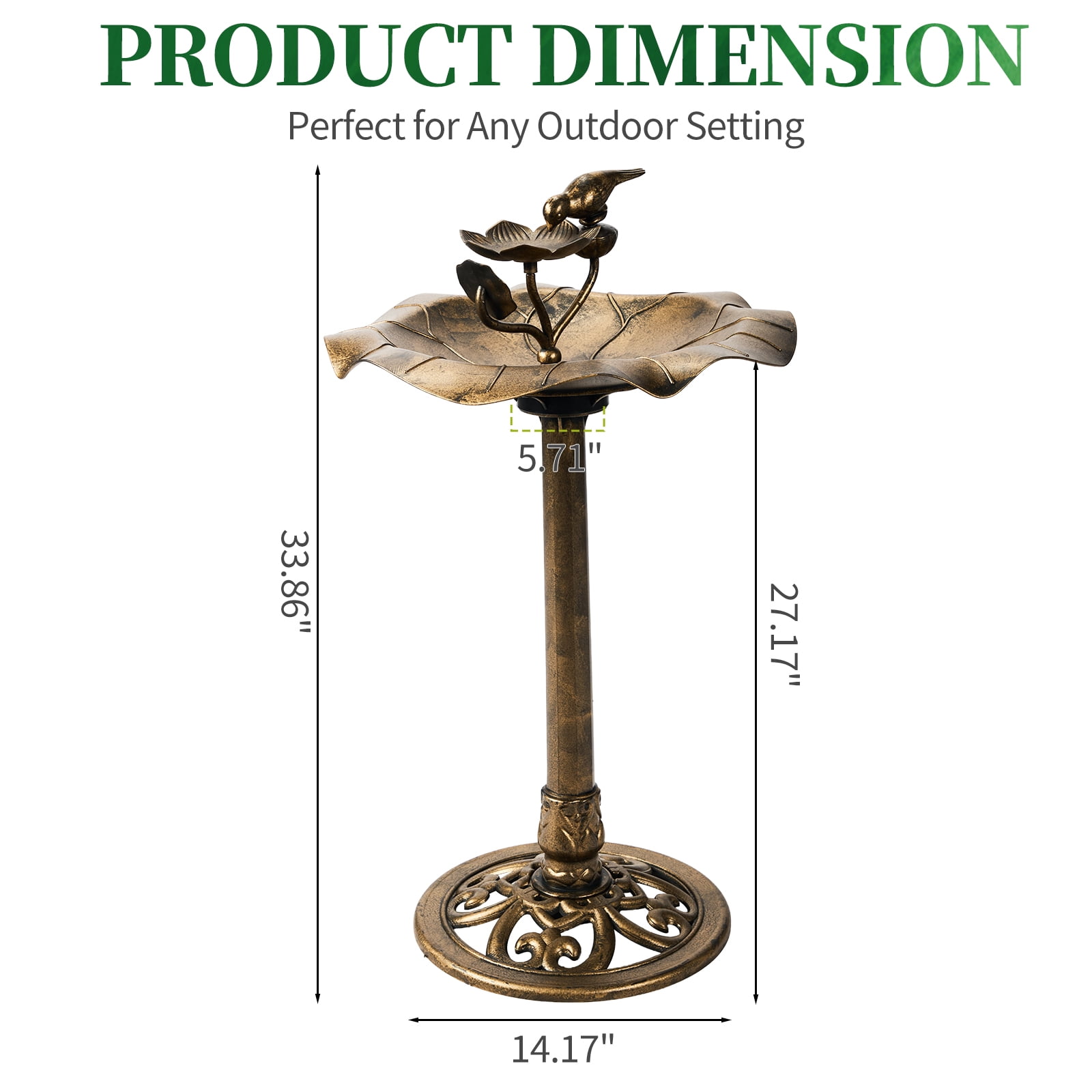 Resin Bird Bath With Lotus Edge & Feeder Tray, 50*50*86cm