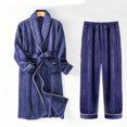 thumbnail image 2 of Wyobmus Mens Fluffy Robe Set Solid Color Fleece Shawl Collar Robe Thick Warm Sleepwear Loungewear Pjs Set Size L-3XL Blue, 2 of 3