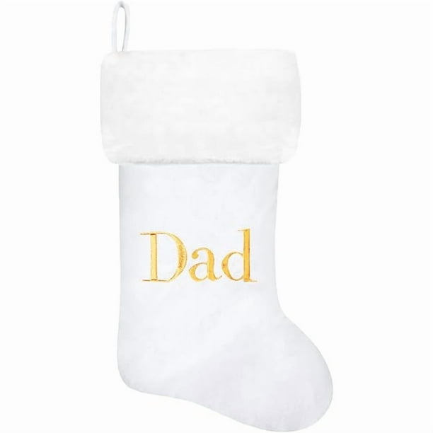 wonima44 20 Inches Monogram Christmas Stockings White Velvet with White Super Soft Plush Cuff Embroidered Xmas Stockings Classic Personalized Stocking Decorations for Family Holiday Season Decor(Dad)