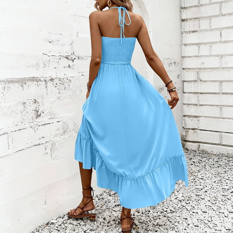 maxi dresses for a beach wedding FchengtaiS Women's Summer Sleeveless Maxi Dresses Off Shoulder Halter High Waist Flowy Dress Beach Wedding Guest Long Dresses, Size: XL
