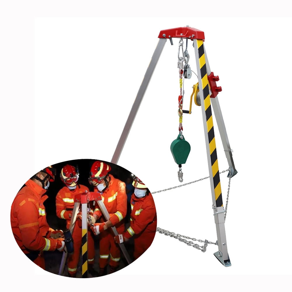 Confined Space Tripod Kit Emergency Rescue Tripod with 1200lb Winch & 32.8ft Anti-fall Device & 65ft Wire Rope