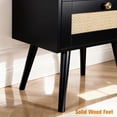thumbnail image 5 of Nightstands Set of 2 with Charging Station, Modern Boho Rattan Bedside Tables with 2 Drawers, Solid Wood Legs, Open Storage End Tables for Bedroom Living Room Dorm – Black, 5 of 5
