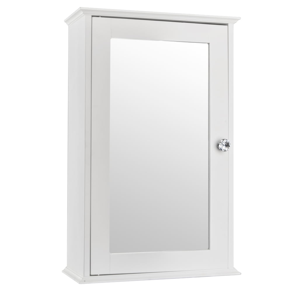White Single Door Mirror Bathroom Cabinet, MDF Wall Mounted Storage Cabinet Shelf with Magnetic Lock, Space Saving Bathroom Wall Cabinet for Indoor Bathroom Bedroom Use