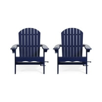 Kandyce Outdoor Acacia Wood Folding Adirondack Chairs, Set of 2, Navy Blue