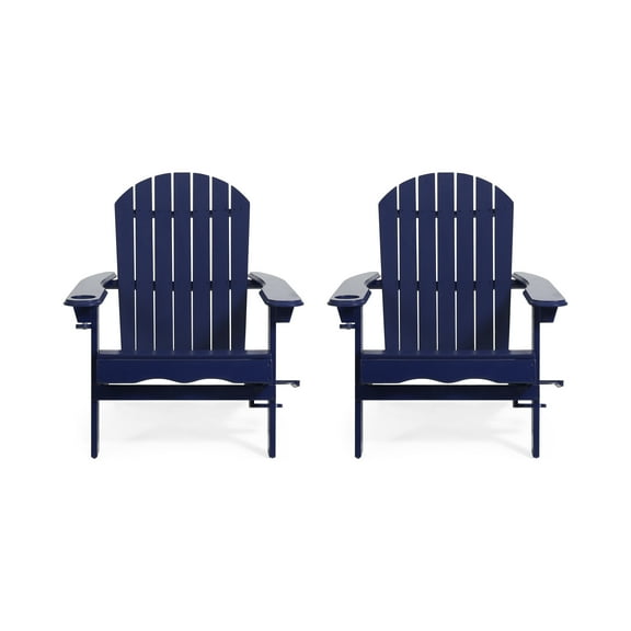 Kandyce Outdoor Acacia Wood Folding Adirondack Chairs, Set of 2, Navy Blue