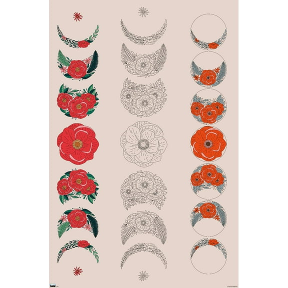 Floral Phases of the Moon Wall Poster, 22.375" x 34"