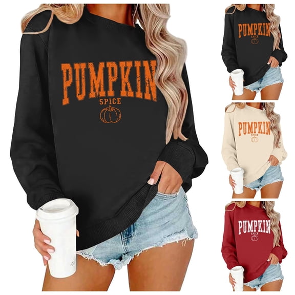 XINPING Pumpkin Season Sweatshirt Women Fall Crewneck Halloween Shirt Graphic Long Sleeve Thanksgiving Pullover Top Relaxed Fit Casual Hoodless Tops