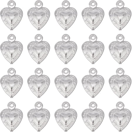 1 Box 100Pcs Stainless Steel Heart Charms Hearts Charm Love Small Double Sided Puffy Valentine Mother's Day Charms