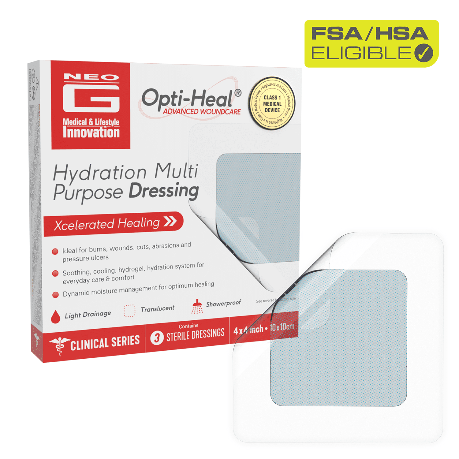 Neo G Opti-Heal Hydration Multi-Purpose Dressing, 3 Count - 4x4 FSA/HSA Eligible