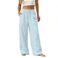 thumbnail image 6 of Women's Linen Pants Drawstring Elastic Waist Pants with Pockets Flowy Wide Leg Straight Leg Slacks Casual Baggy Trousers Fashion Trendy Pant 2026 Summer Beach Vacation Outfits, 6 of 9