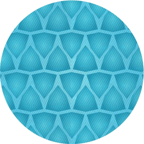 Ahgly Company Indoor Round Patterned Bright Cyan Blue Area Rugs, 7' Round