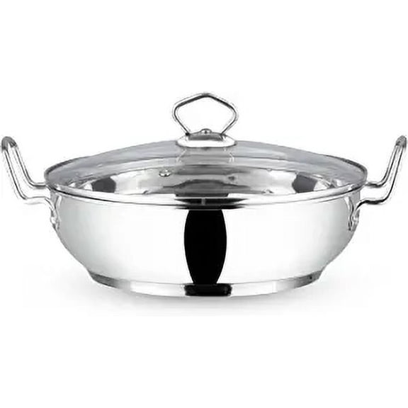 VINOD Stainless Steel Induction Friendly Wok Frying Pan for All Hobs with Glass Lid (26cm | 3.7Ltr)