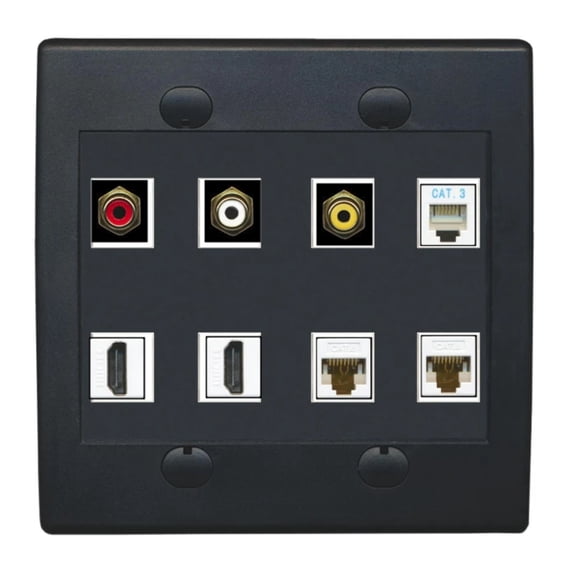 Ultra Spec Cables Black Custom Wall Plate with up to 8 Keystone Ports