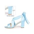 thumbnail image 2 of BLISSFUL STEP Lace Up Strappy Heel Satin Block Heels Sandals for Women Light Blue (Size 7), 2 of 7