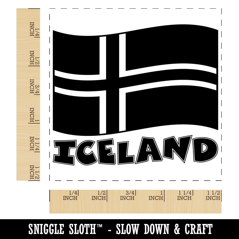 Iceland with Waving Flag Cute Self-Inking Rubber Stamp Ink Stamper - Black Ink - Large 1-1/2 Inch