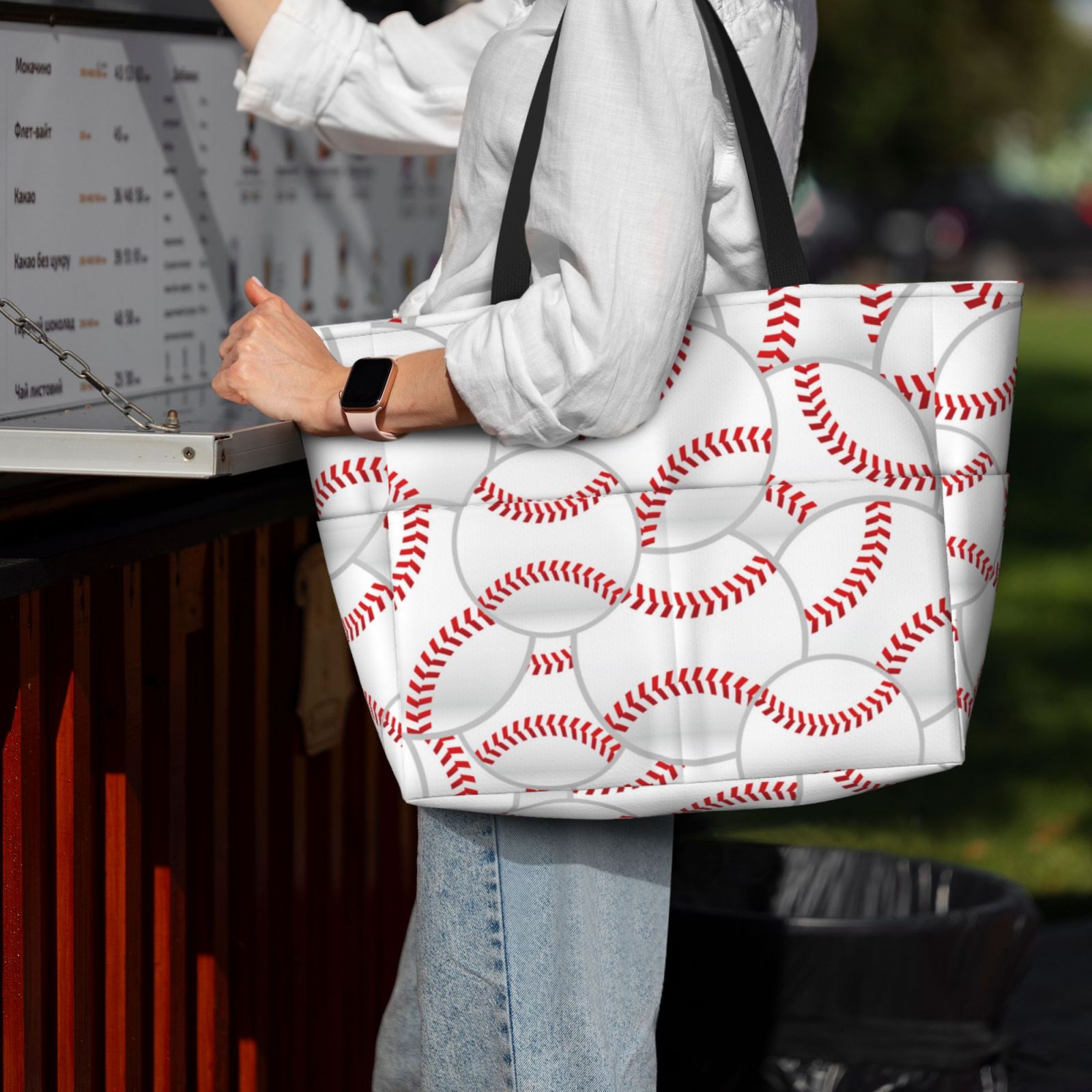 Horeoi Baseballs Print Large Capacity Beach Travel Bag Waterproof Polyester with Multiple Pockets for Beach Camping Gym