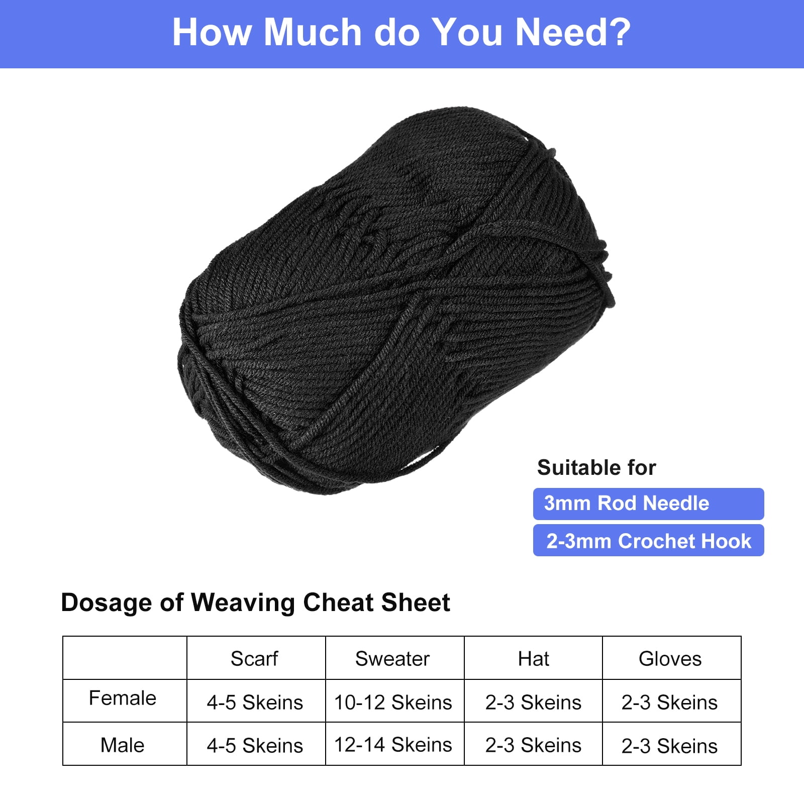 300g - 6Pack of 50g Acrylic Yarn Skeins Soft Crochet Yarns for Knitting Black