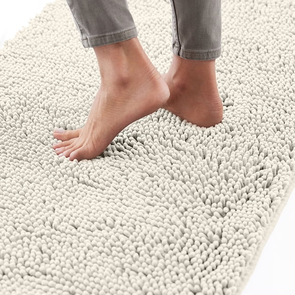 Alfombra de baño Gorilla Grip, gruesa, suave y absorbente, de chenilla, color marfil
