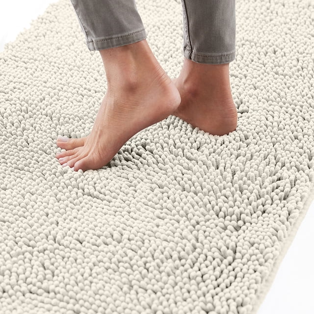 Alfombra de baño Gorilla Grip, gruesa, suave y absorbente, de chenilla, color marfil